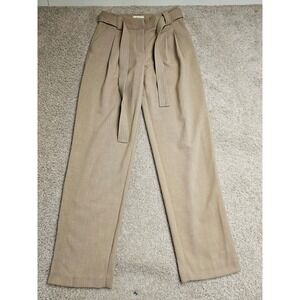 Maeve Anthropologie Tan Pleated High Rise Belted Trousers Khaki Straight Leg 0